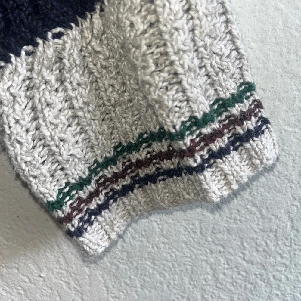VTG Basix Fenn Wright & Manson Mens XL Striped Chunky Knit Ramie Cotton Sweater